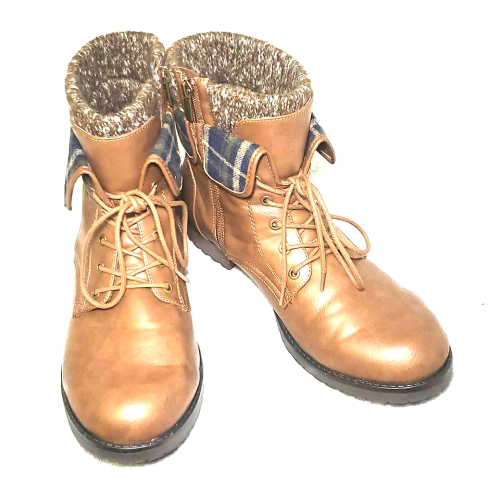 Chestnut Faux Suede Foldover Sweater Combat Boot